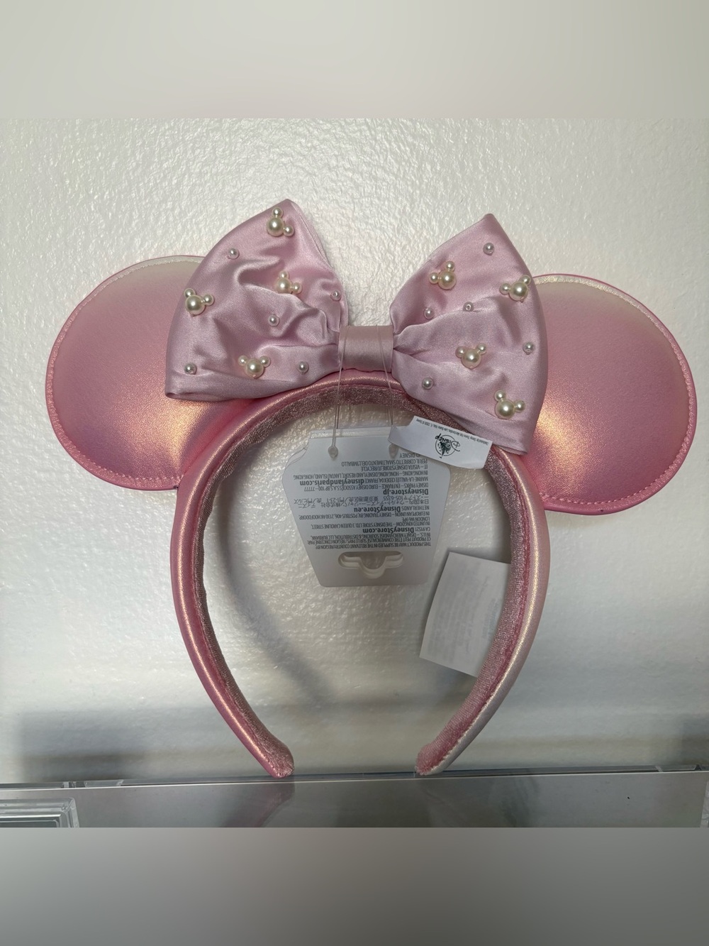 2026 Disney Parks Pink Iridescent Pearl Minnie Ears Headband NWT